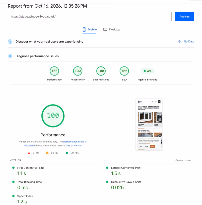 Wynik PageSpeed po zmianach: 100 w każdej kategorii